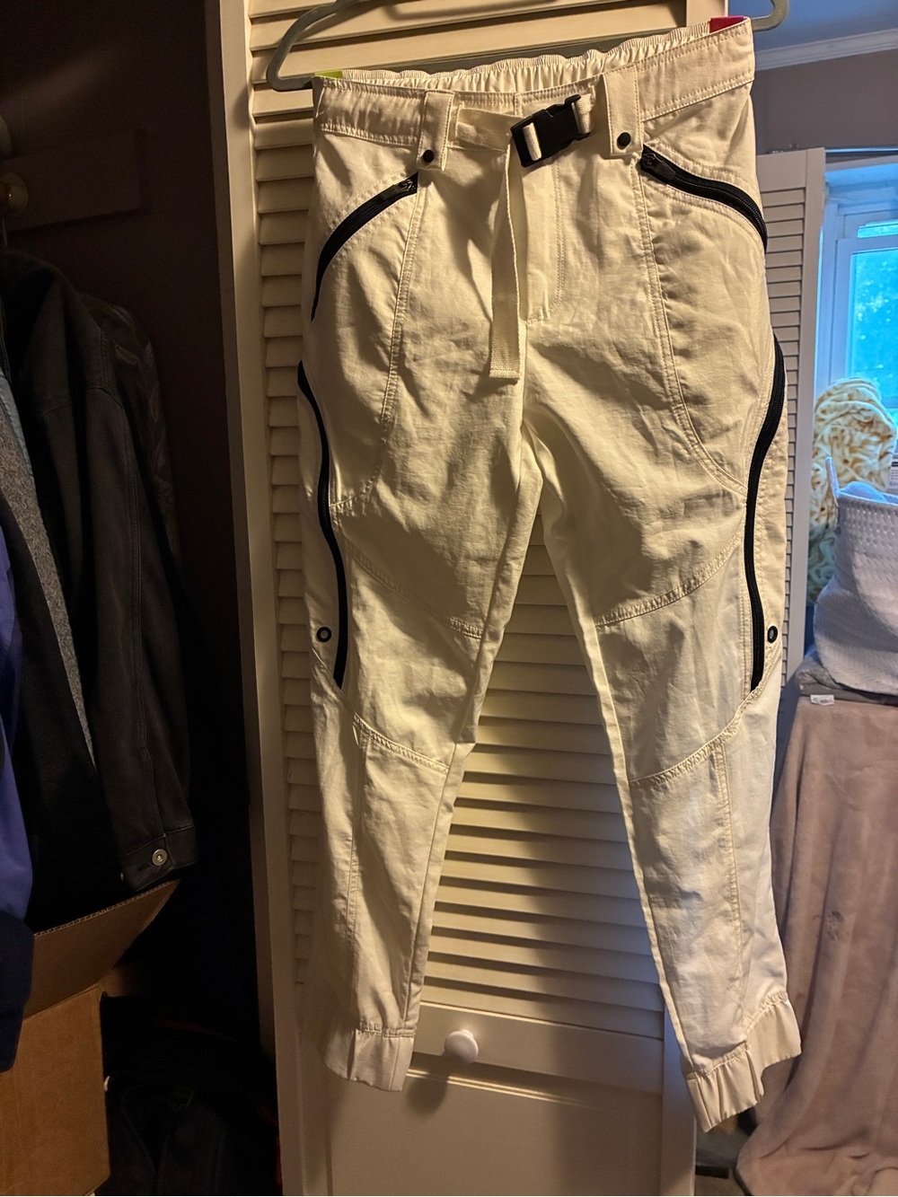 FP Movement Women’s White Cargo Jogger Pants with Black Trim